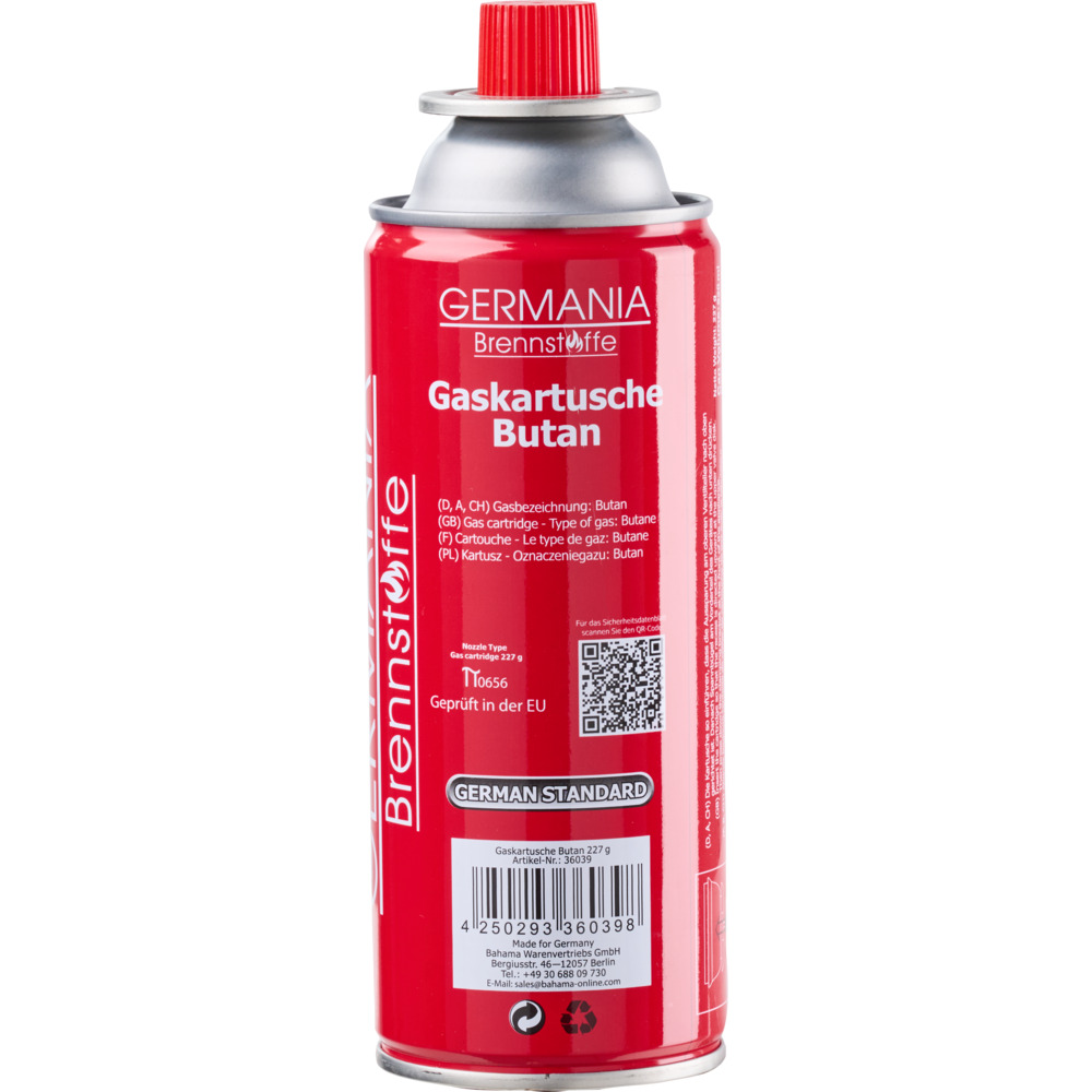 GERMANIA&reg; Butan-Gaskartusche 227 g mit Bajonettverschluss