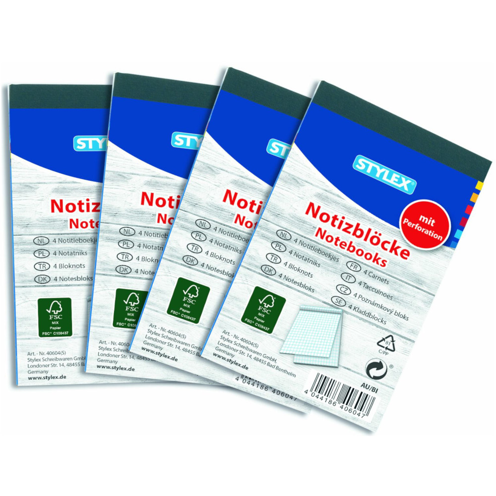 Notizbl&ouml;cke DIN A7 4 St&uuml;ck kariert