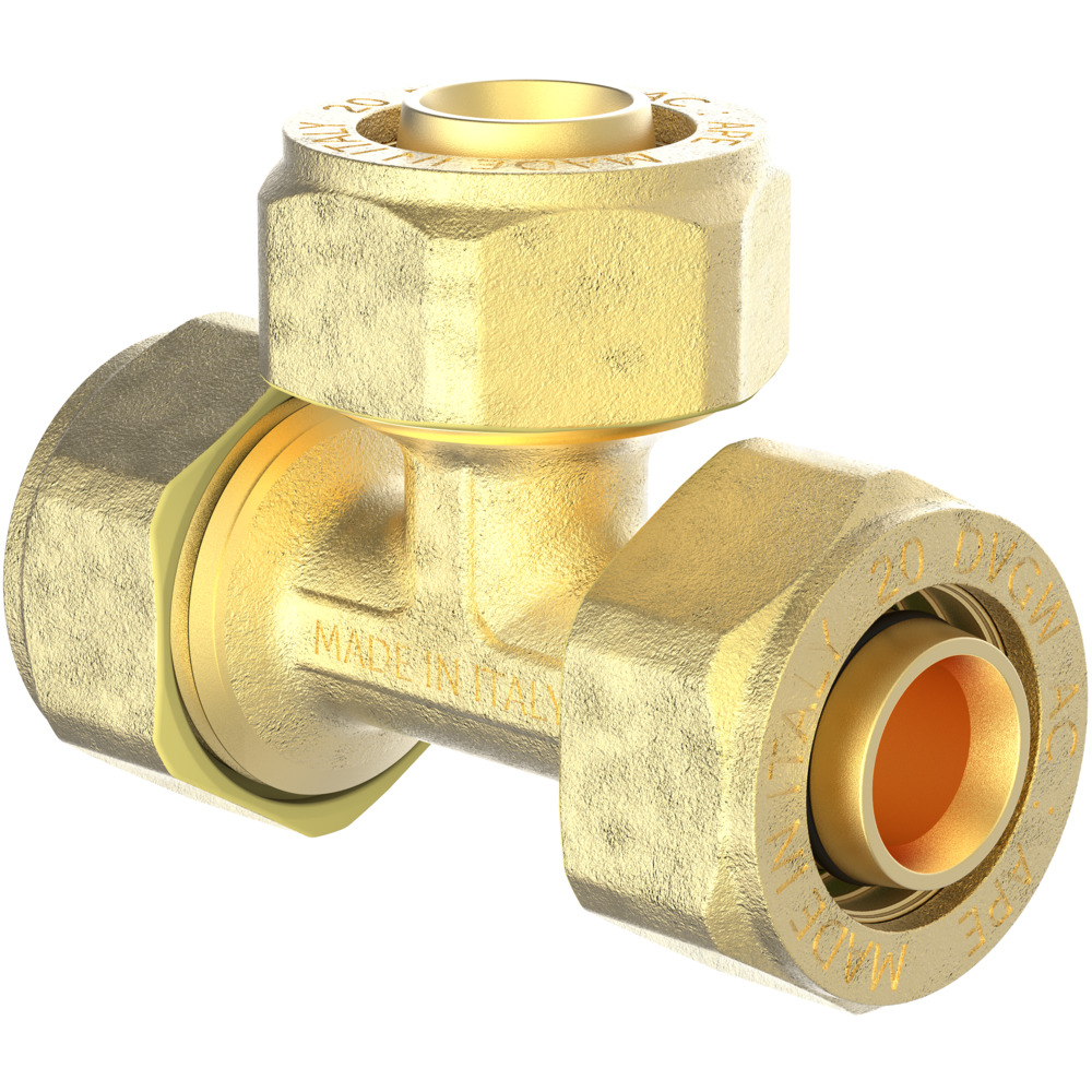 T-St&uuml;ck reduziert Metallverbundrohr 20 x 20 x 20 x 2 mm vernickelt