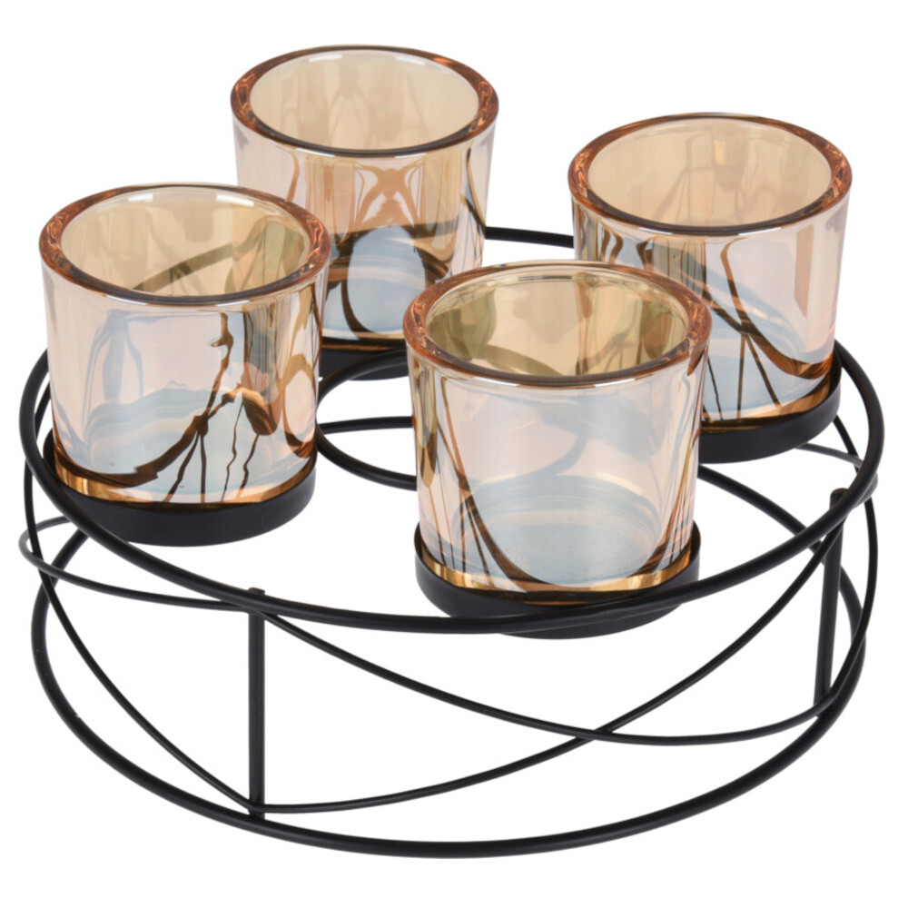 Teelichthalter &Oslash; 20 cm Metall schwarz mit 4 Teelichtgl&auml;sern