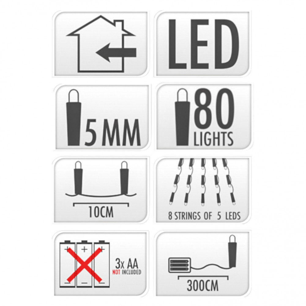 LED-Lichtervorhang 80 LED warmwei&szlig; aus Silberdraht batteriebetrieben image number 2