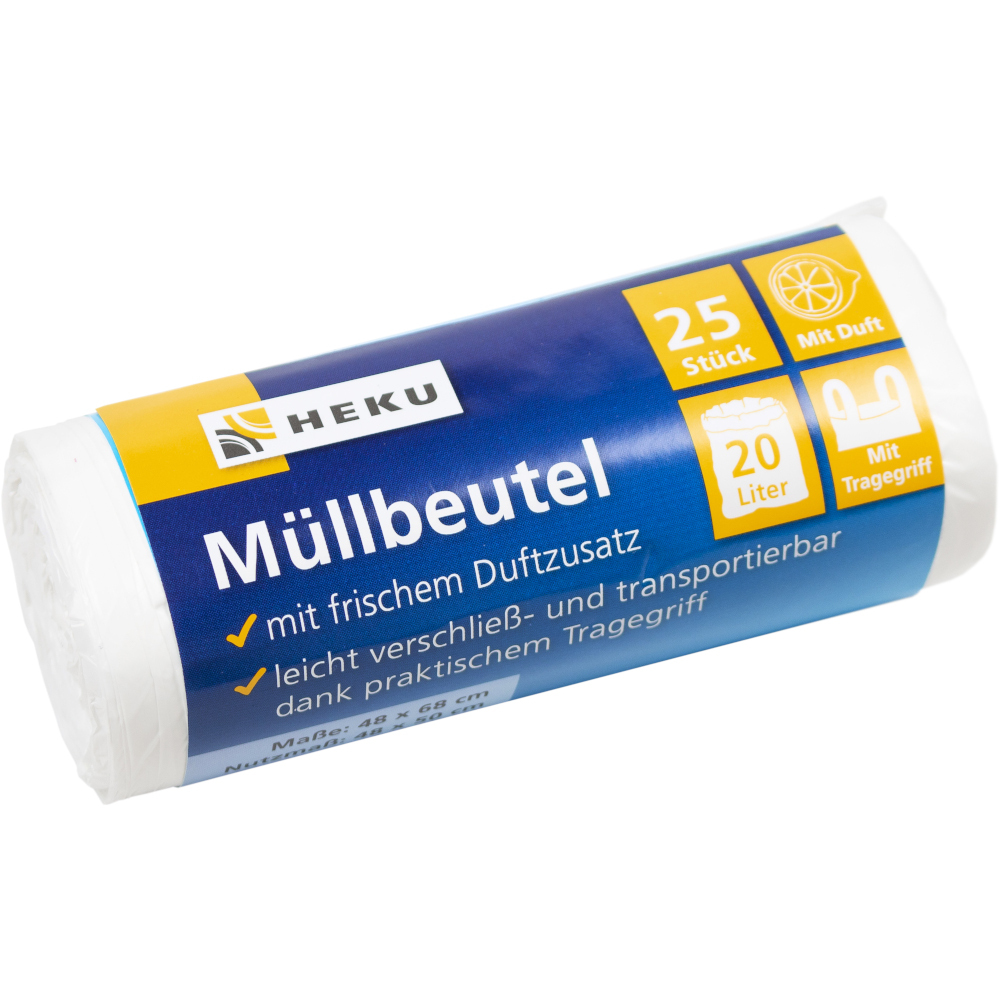 M&uuml;llbeutel mit Tragegriff & Duft 20 Liter 10&micro; 25 St&uuml;ck wei&szlig;