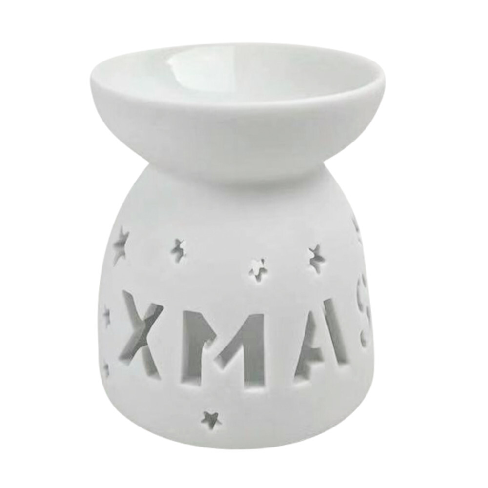Teelicht-Duftlampe 9 cm aus wei&szlig;em Keramik mit &bdquo;XMAS&ldquo;-Schriftzug