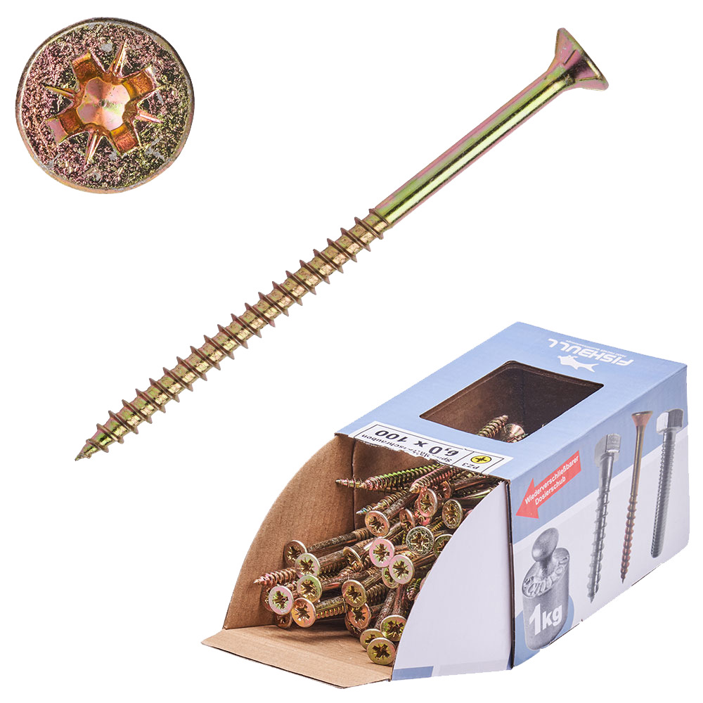Spanplattenschraube 6 x 100 mm PZ 1kg FISHBULL-Pack Senkkopf Teilgewinde Kreuzschlitz