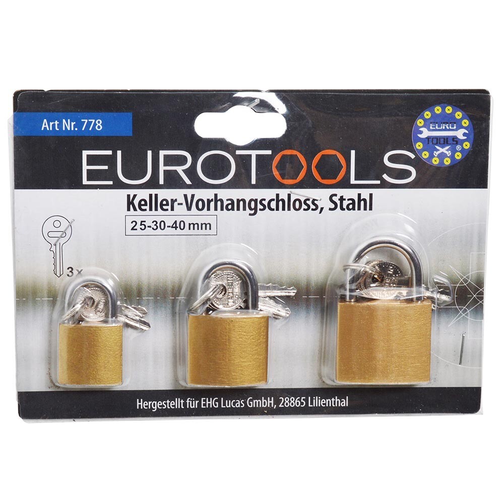 Vorhangschloss Set Keller 3-teilig 25-30-40 mm aus Stahl
