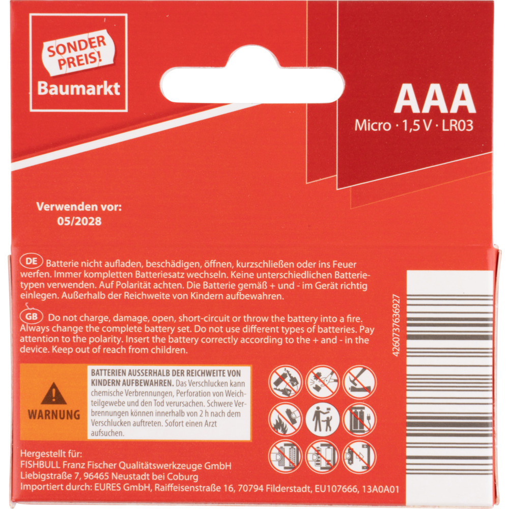 Sonderpreis Baumarkt Alkaline Batterien LR06 AAA Micro 8er Pack image number 3