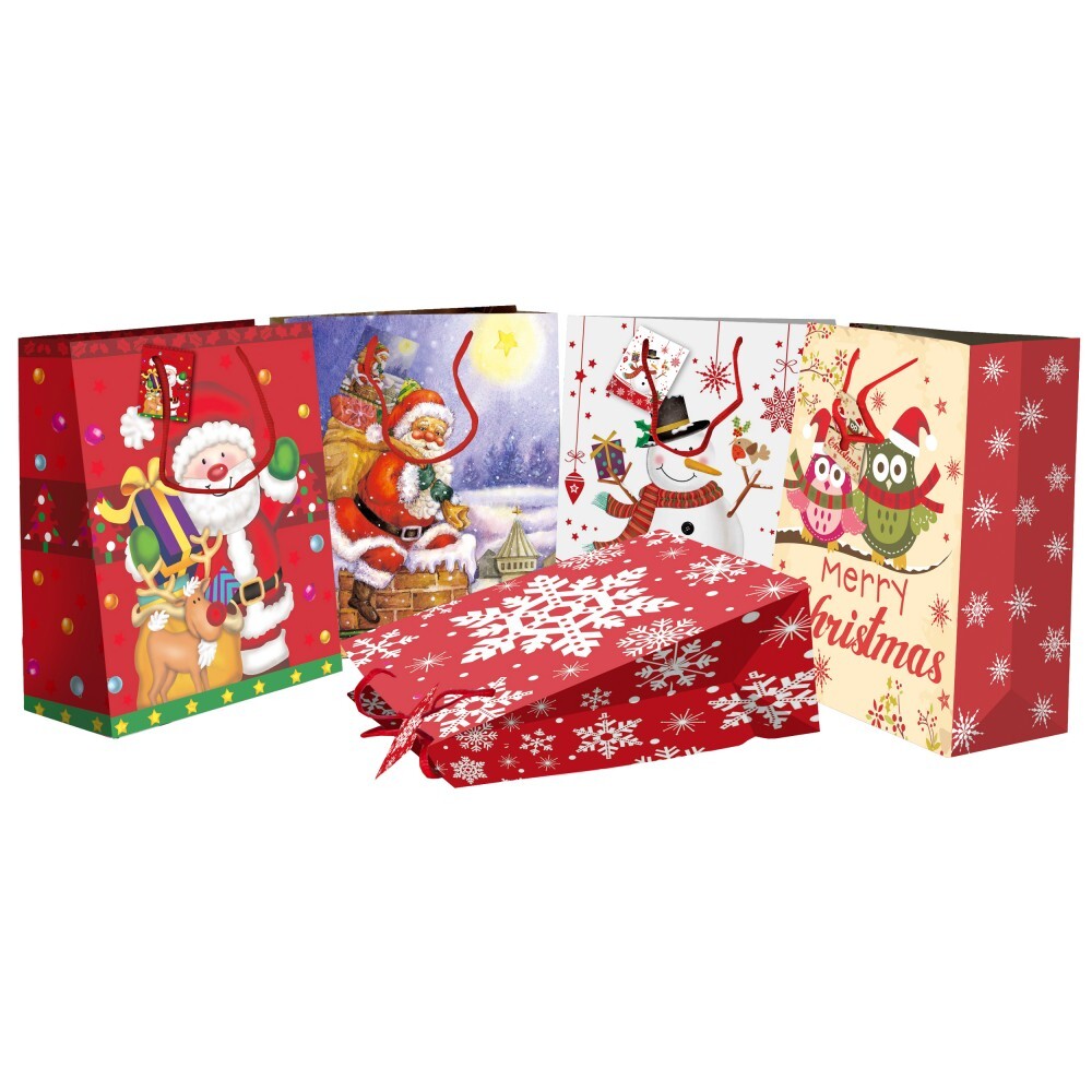 Geschenktasche XXL mit Weihnachtsdekor und Kordel