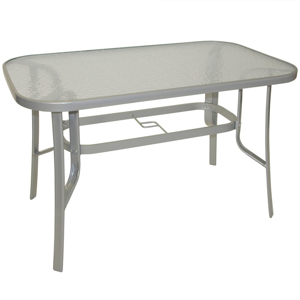 Gartentisch 70 x 120 x 73 cm, Stahl, Glasplatte, Silber