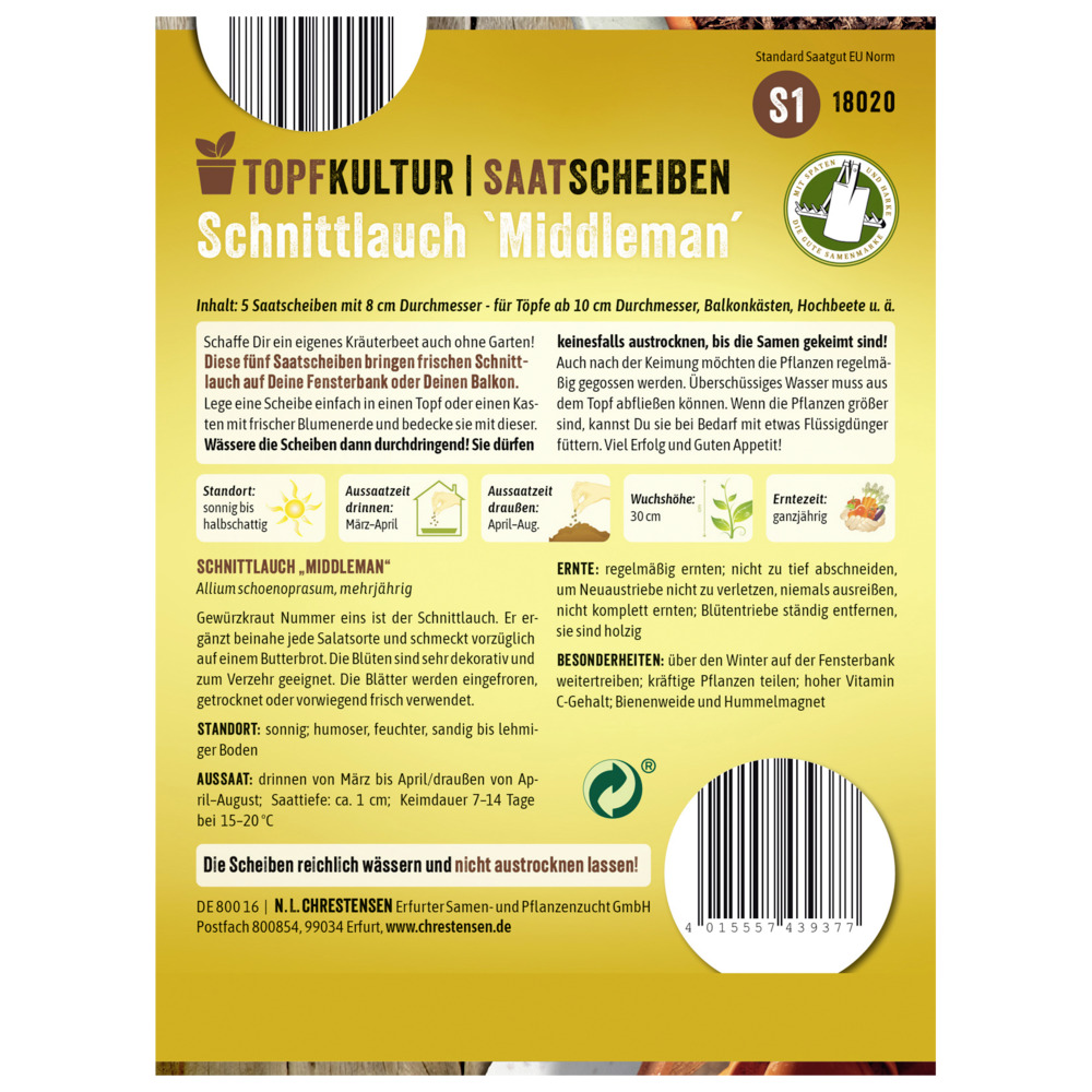 Saatscheiben Schnittlauch Middleman 5 Scheiben image number 1