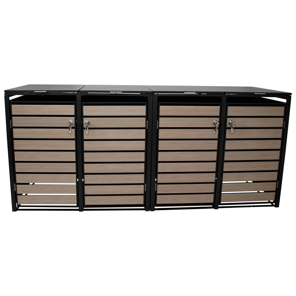 M&uuml;lltonnenbox 4er je 240 L in Holzoptik