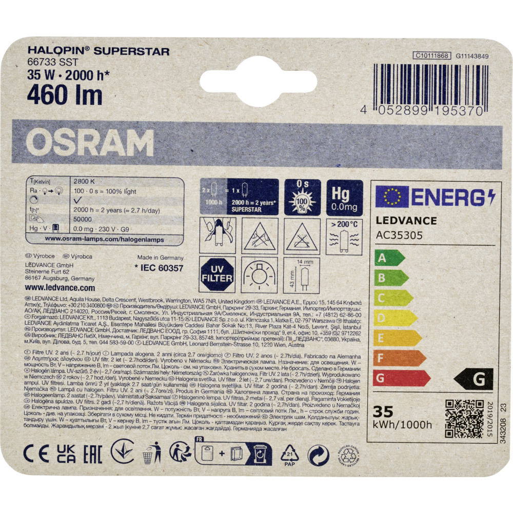 Osram Halogen-Stiftsockellampe G9, 2 St&uuml;ck 33 W, dimmbar image number 2