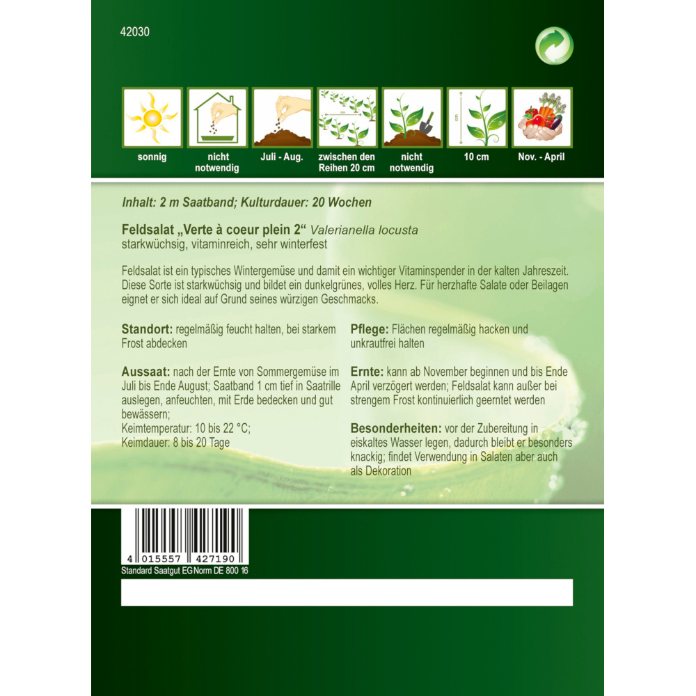 Saatgut Feldsalat ca. 2 Meter Saatband image number 1