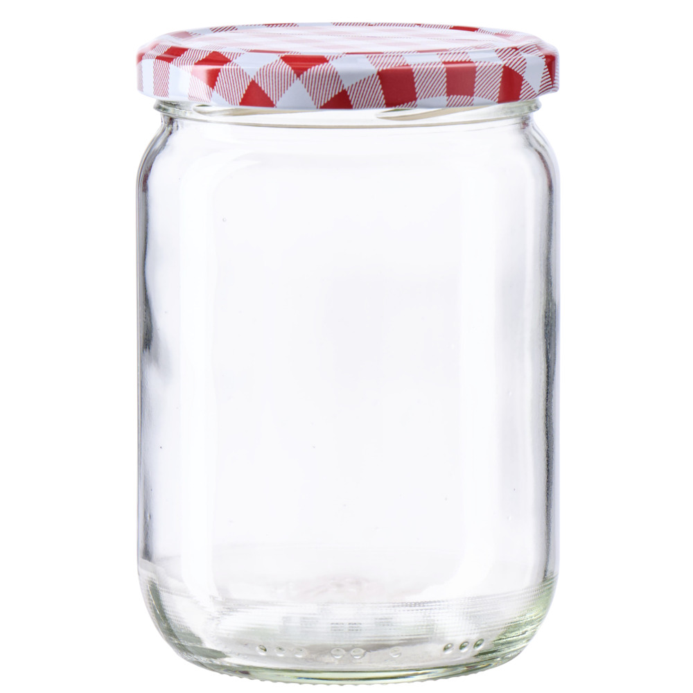 Einmachglas 555 ml mit wei&szlig;-rot kariertem Deckel