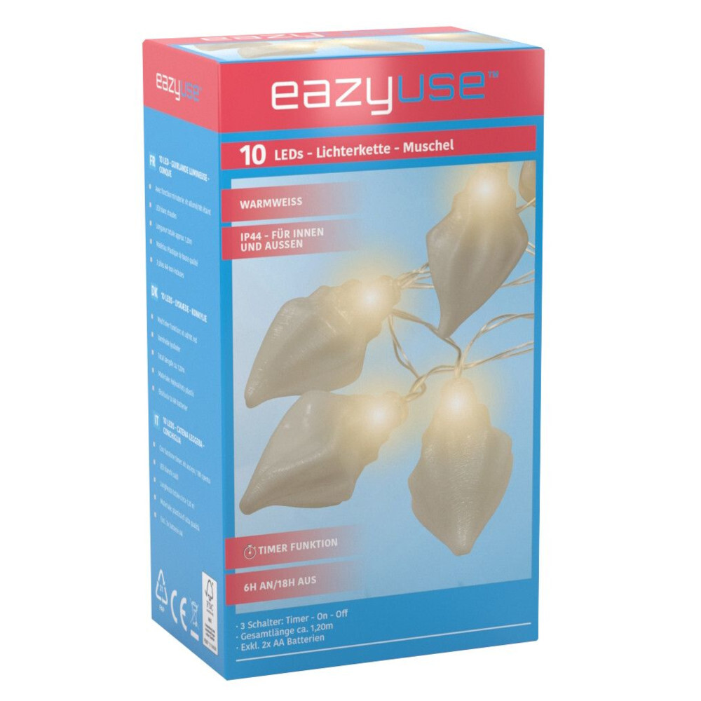 LED-Lichterkette 120 cm mit Muschelmotiv, 10 LEDs und Timerfunktion image number 1