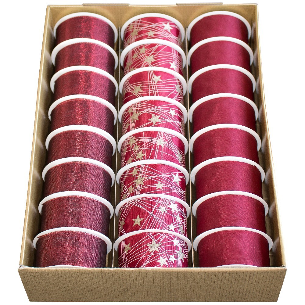 Geschenkband Weihnachten bordeaux, 2 m x 40 mm