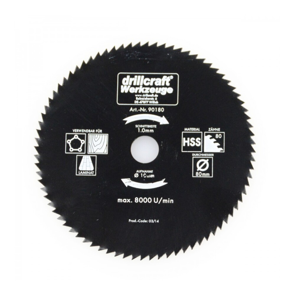 HSS Kreiss&auml;geblatt 80mm 80Z&auml;hne Mini S&auml;geblatt Holz Kunststoffe Handkreiss&auml;ge