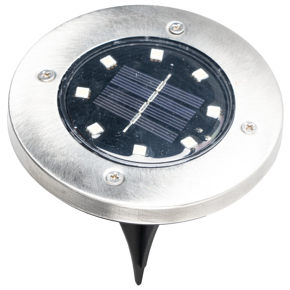 LED-Solarbodenleuchte rund mit Erdspie&szlig;