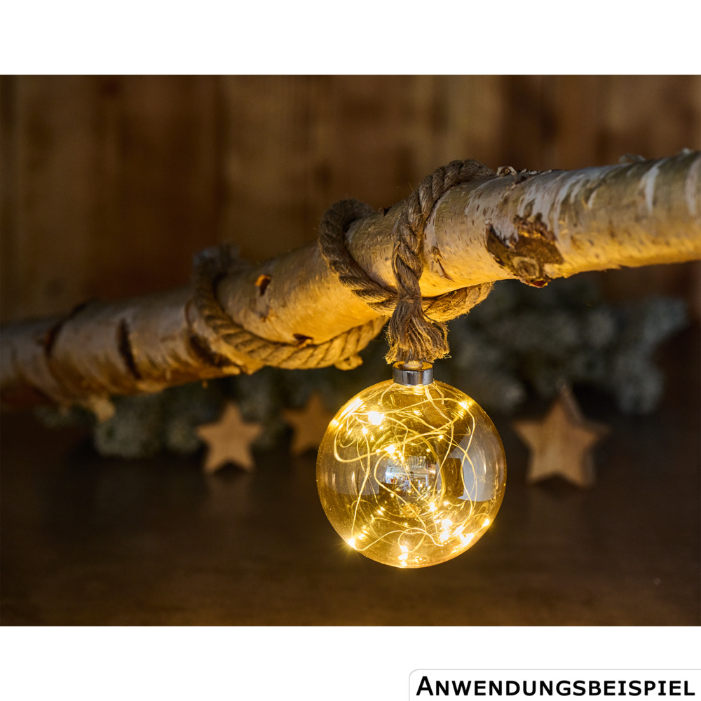 LED-H&auml;ngedeko Glaskugel 12 cm an Sisalseil 10 LEDs image number 1