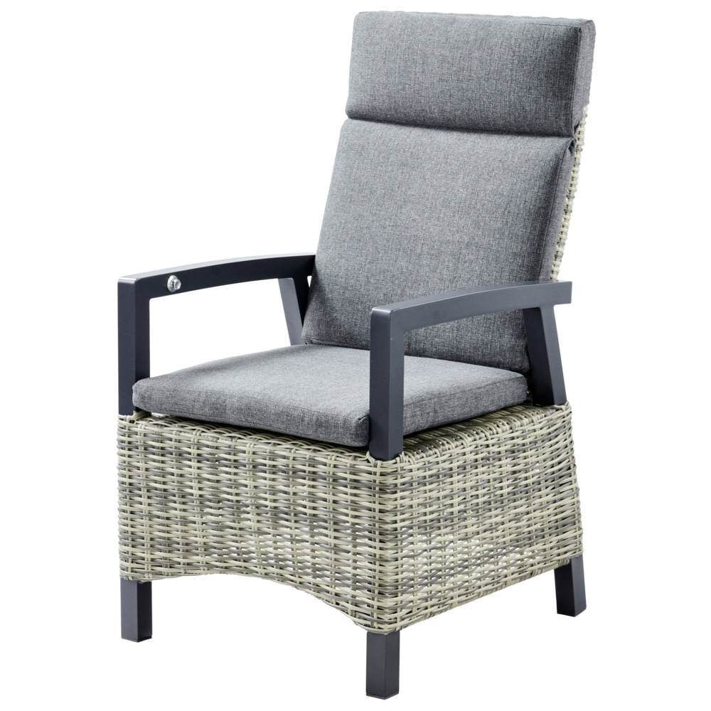 Gartensessel Polyrattan/Alu verstellbar gepolstert grau-meliert
