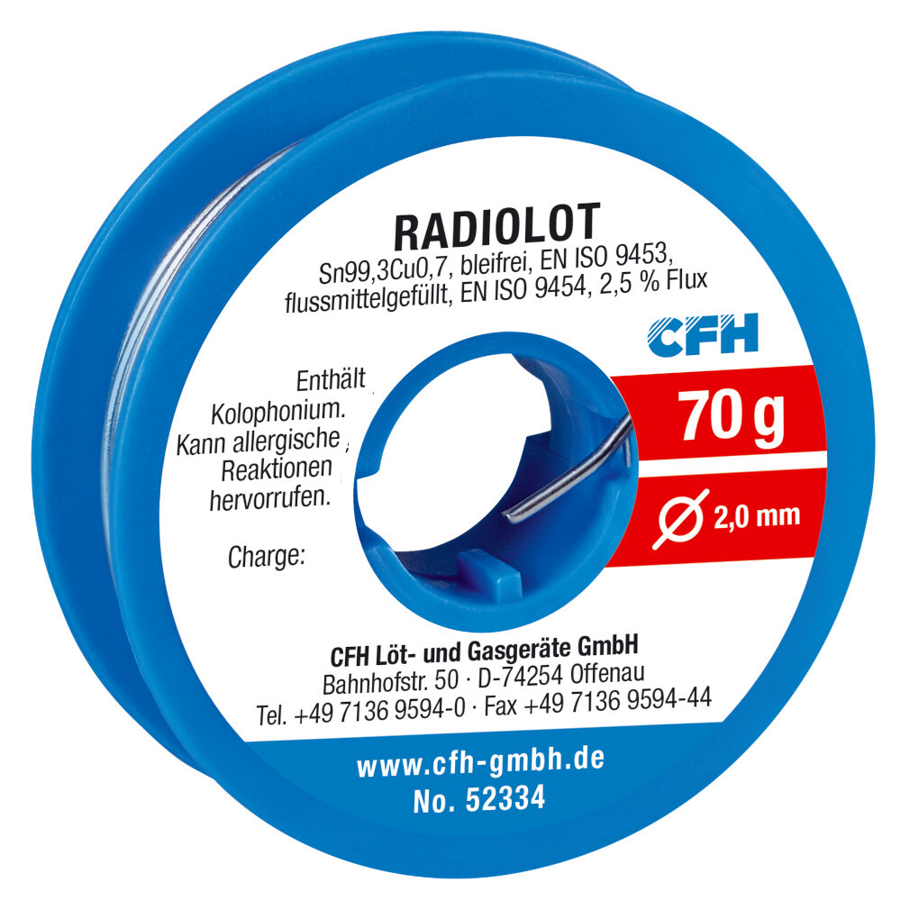 CFH Radiolot bleifrei RL 334, flussmittelgef&uuml;llt &Oslash; 2 mm, 70 g