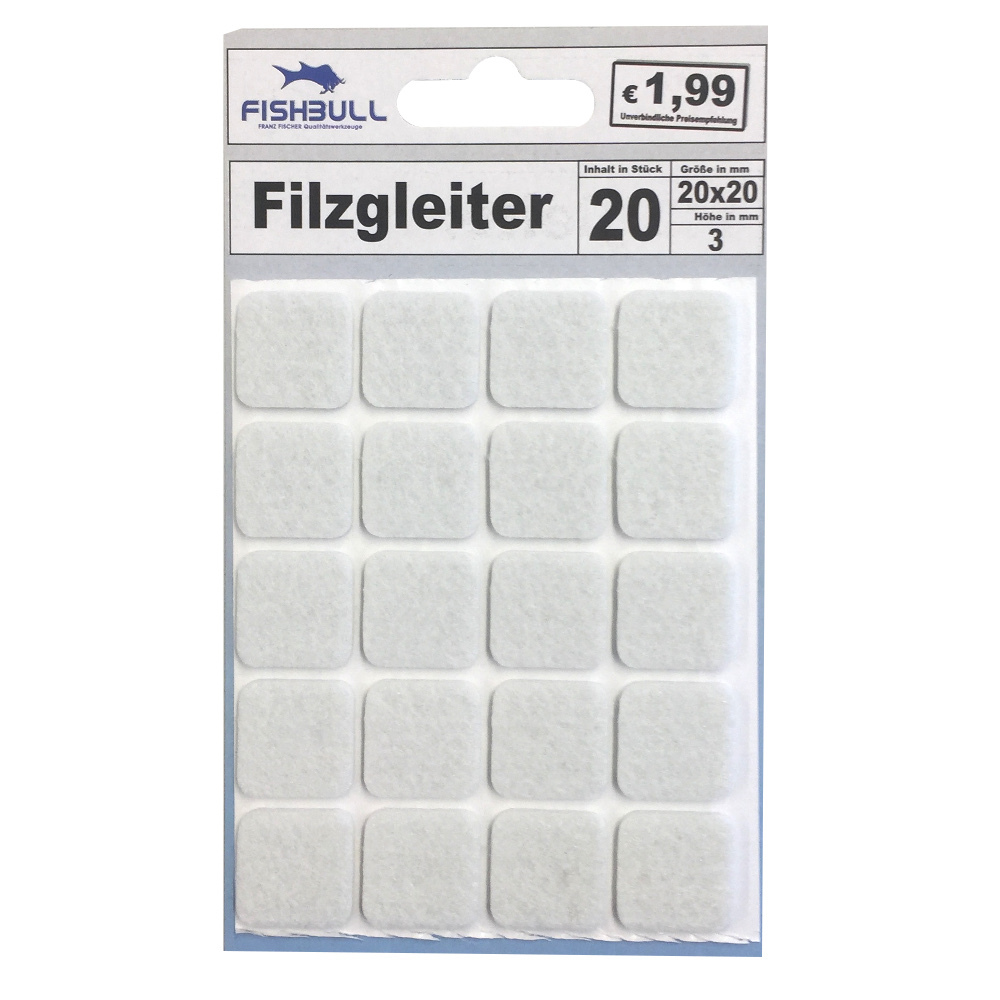 Filzgleiter 20x20 mm 20 St&uuml;ck selbstklebend quadratisch in wei&szlig;