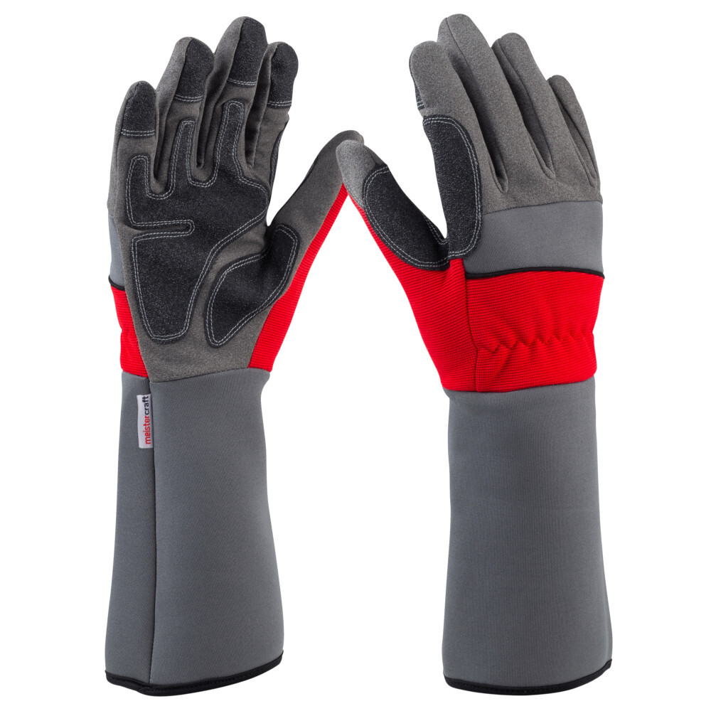 Rosenhandschuhe Gr&ouml;&szlig;e 10 grau-rot aus Polyester/Elastan mit Stulpe