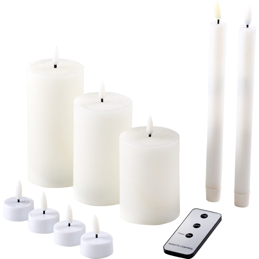 LED-Kerzen-Set 9-teilig wei&szlig; mit Fernbedienung