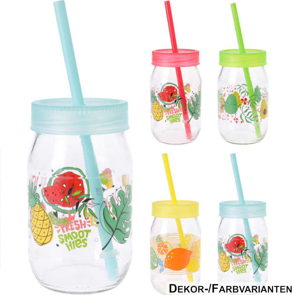 Trinkglas mit Trinkhalm 370 ml - Farbauswahl