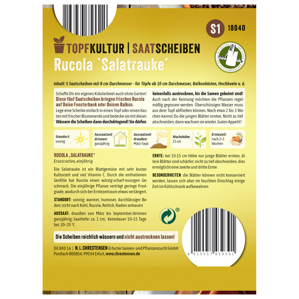 Saatscheiben Rucola &bdquo;Salatrauke&ldquo; 5 Scheiben image number 1