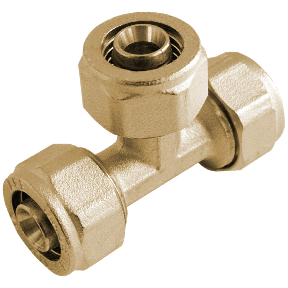 T-St&uuml;ck reduziert Metallverbundrohr 20 x 16 x 20 x 2 mm vernickelt