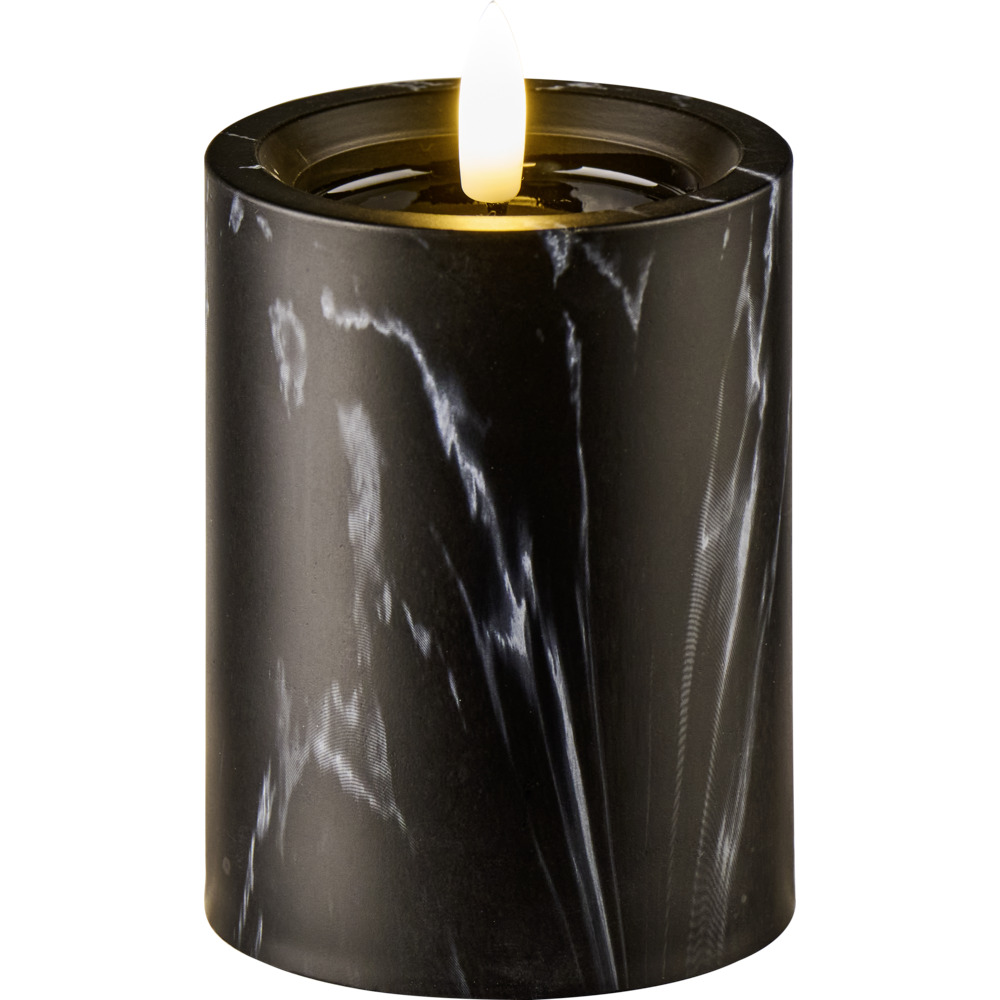 LED-Echtwachskerze 7,5 x 10 cm in Schwarz mit Timer