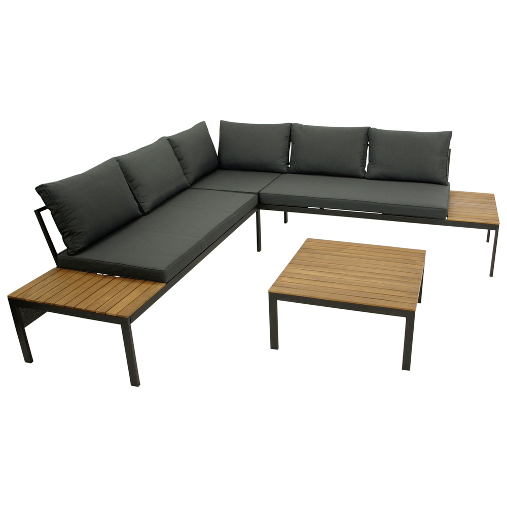 Lounge-Set 2-teilig mit Ecksofa und Tisch Akazie