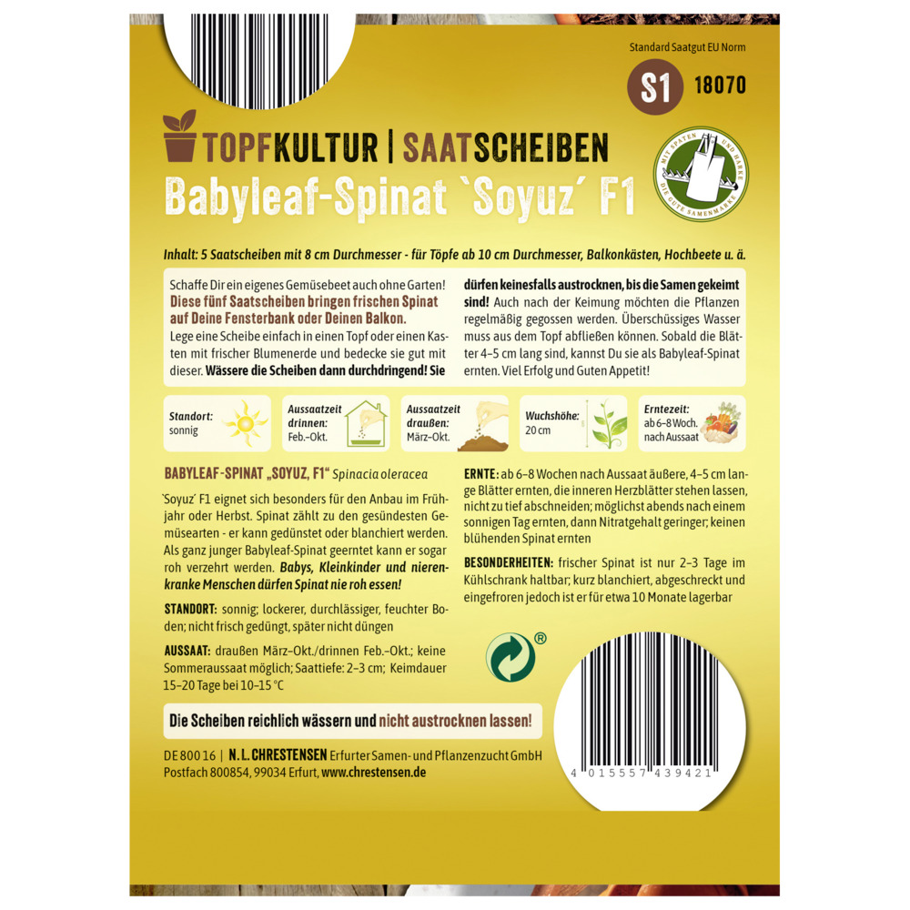 Saatscheiben Babyleaf-Spinat Soyuz F1 5 Scheiben image number 1