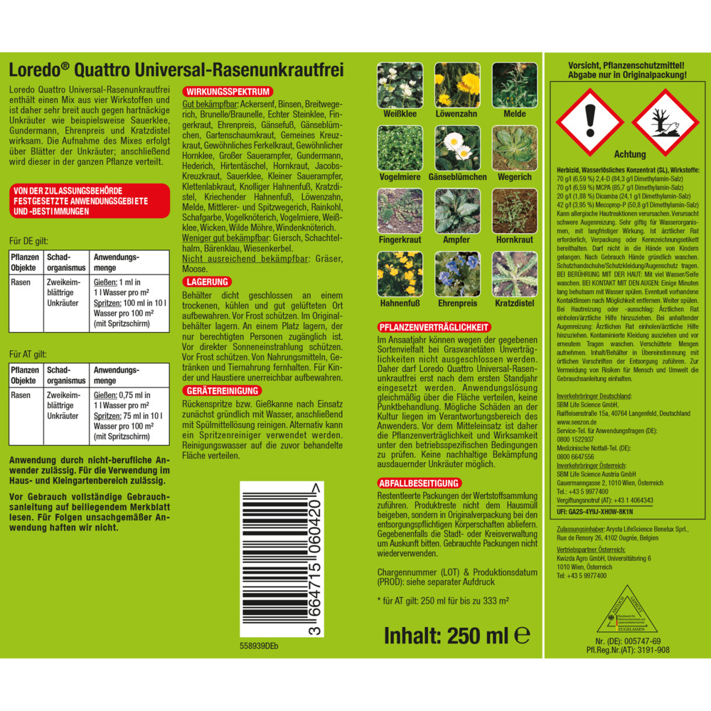  Protect Garden&reg; Loredo&reg; Quattro Universal-Rasenunkrautfrei 250 ml image number 1