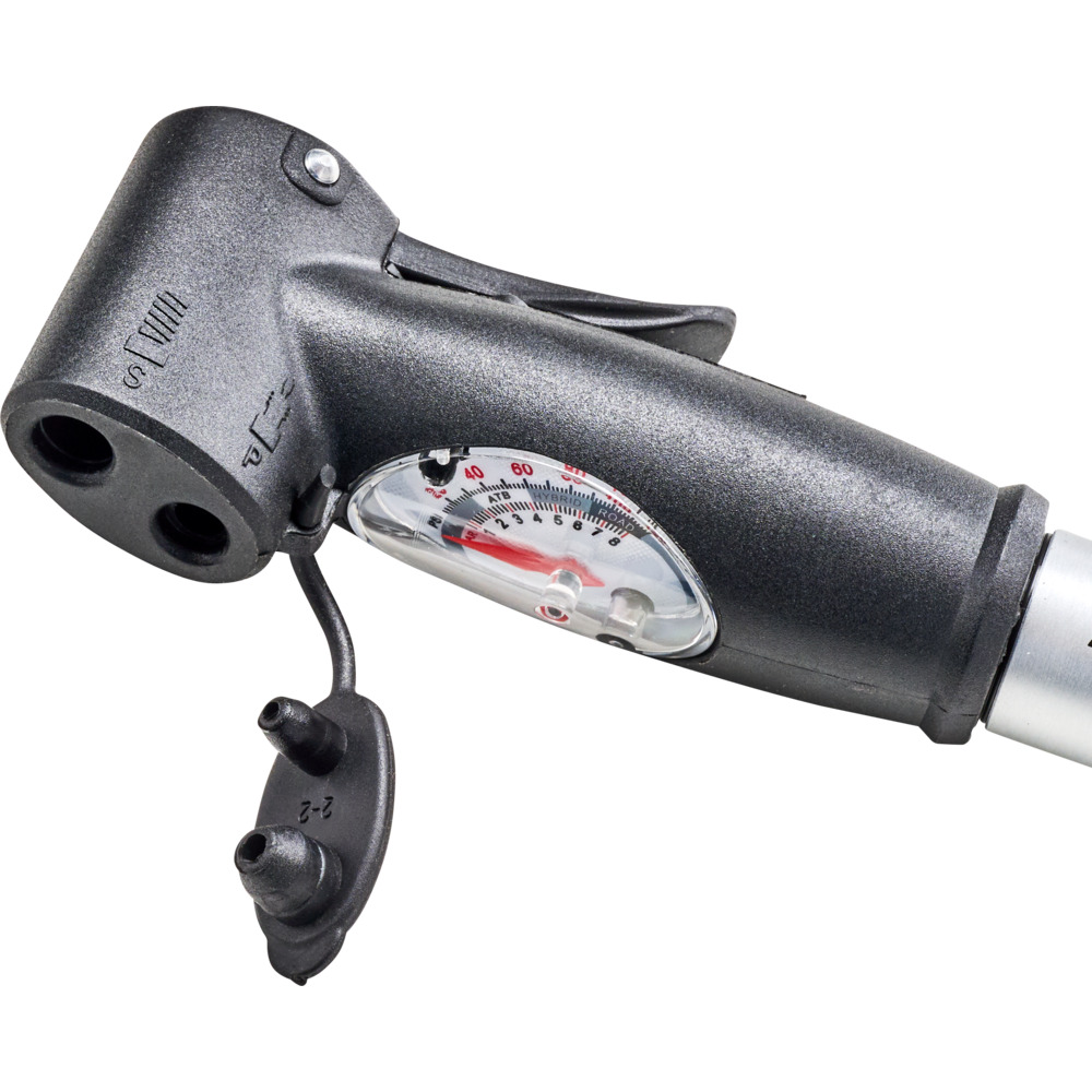 FISCHER Fahrrad Mini Luftpumpe, Doppelhub, Manometer image number 2