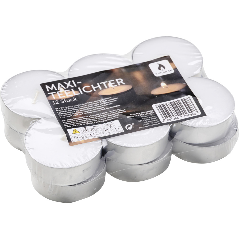 Teelichter Maxi, 12 St&uuml;ck, Wei&szlig;