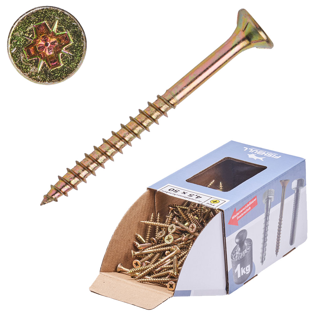 Spanplattenschraube 4,5x50 mm PZ 1kg FISHBULL-Pack Senkkopf Teilgewinde Kreuzschlitz