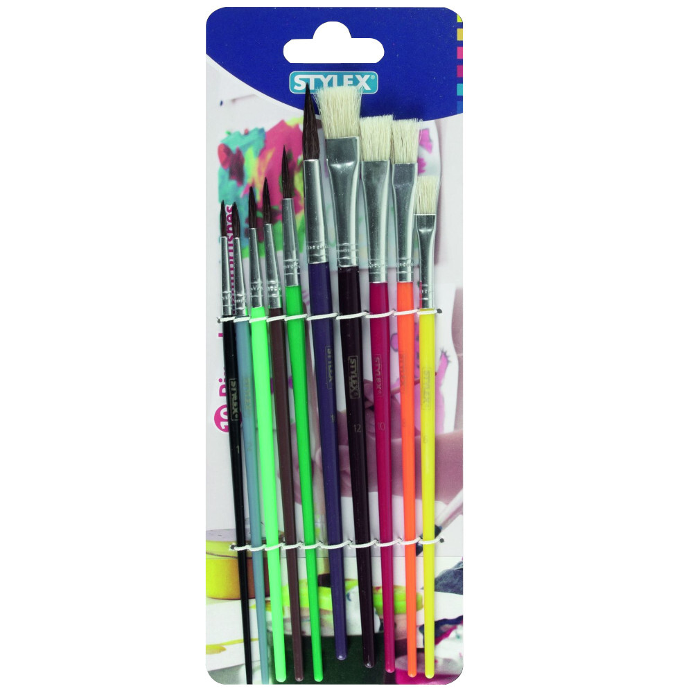 Schul-Malpinsel-Set 10-teilig, mit Borsten- und Aquarellpinsel