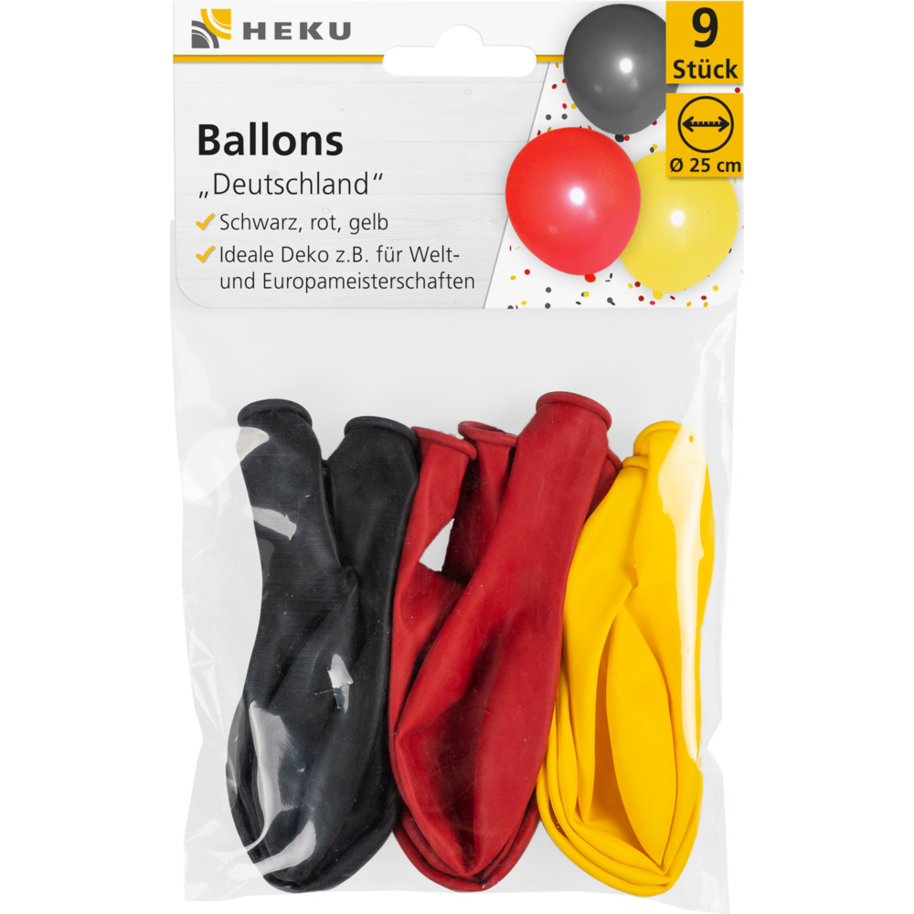 Ballons schwarz/rot/gelb &Oslash; 25cm, 9 St&uuml;ck