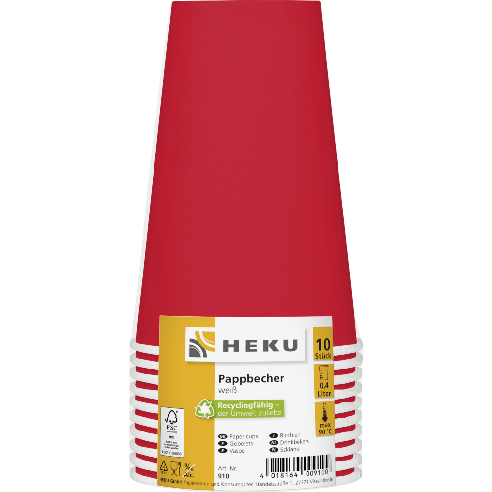 Pappbecher rot, 10 St&uuml;ck, 0,473 Liter