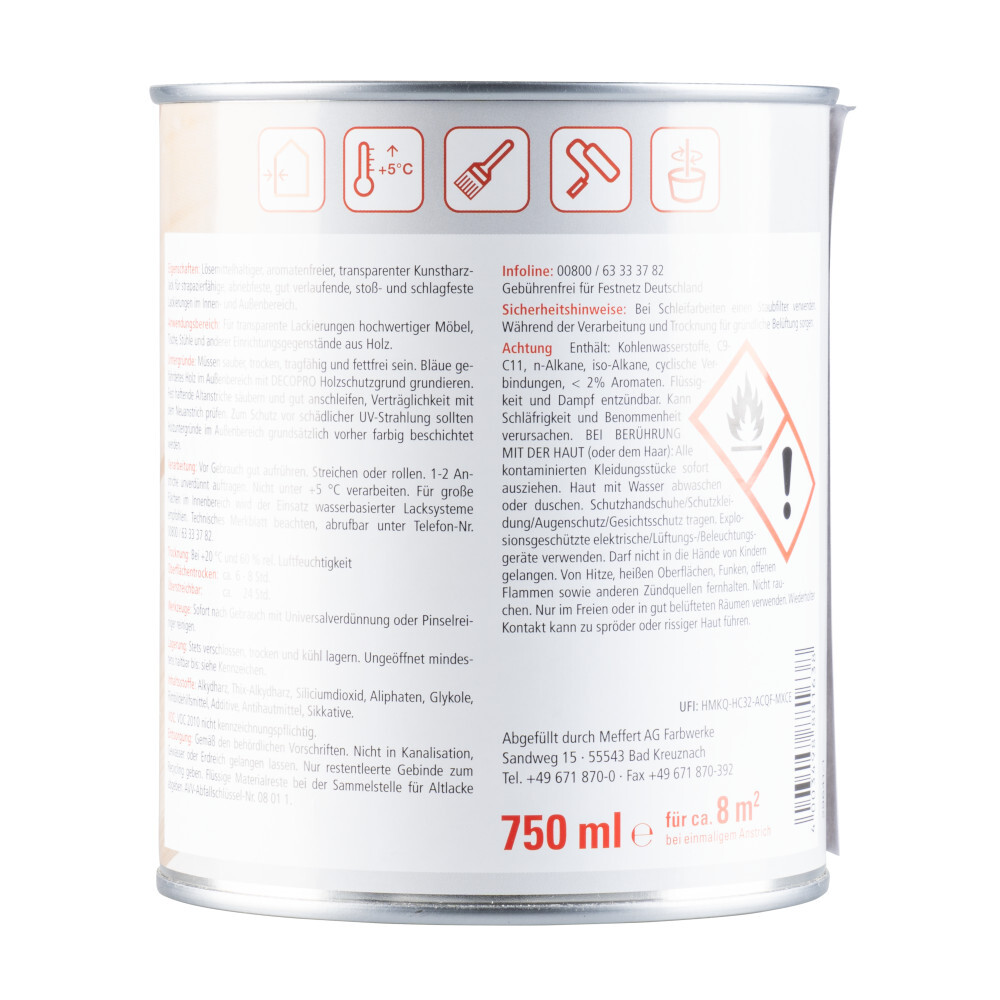 DECOPRO Klarlack farblos 750 ml seidengl&auml;nzend image number 1