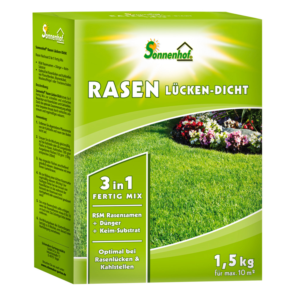 Sonnenhof Rasen-L&uuml;cken-Dicht 3in1 Fertig Mix 1,5 kg