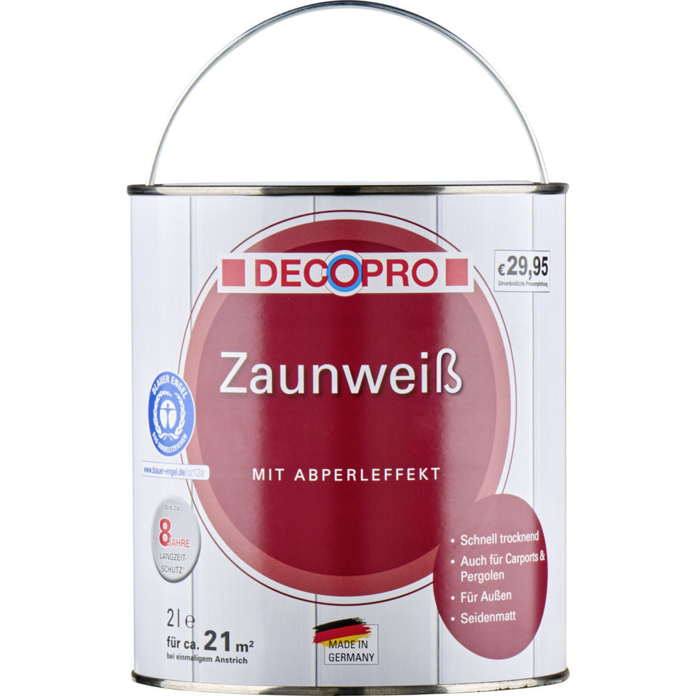 DECOPRO Zaunwei&szlig; 2 Liter in Wei&szlig;, seidenmatt image number 1