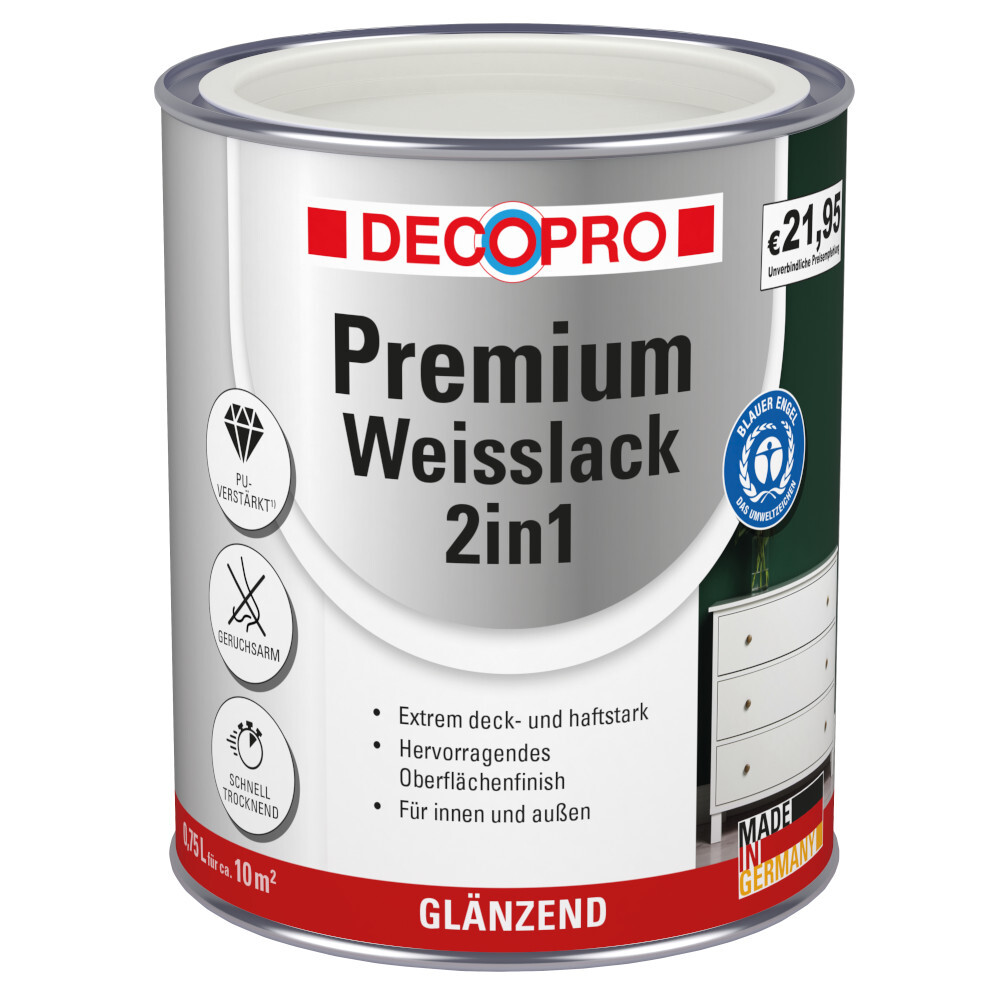 DECOPRO Premium 2in1 Wei&szlig;lack 750 ml signalwei&szlig;, gl&auml;nzend RAL 9001