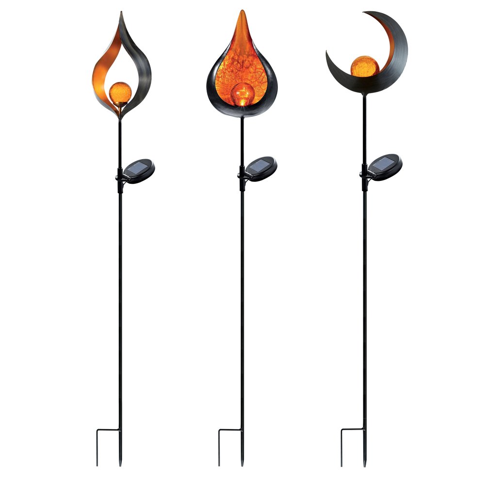 LED-Solar-Gartenstecker 3er-Set aus Metall