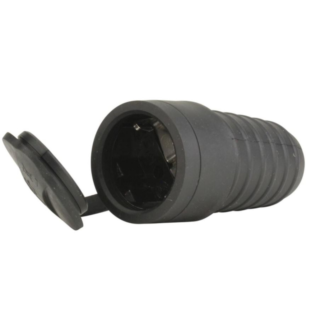 Schutzkontaktkupplung Gummi PVC IP44 m. Deckel sw