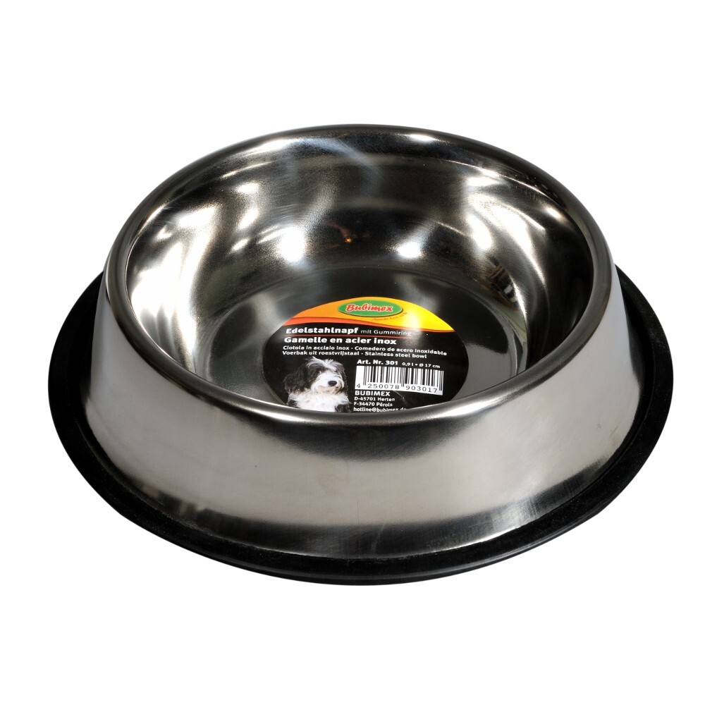 Hundenapf mit Gummiring &Oslash; 17 cm aus Edelstahl