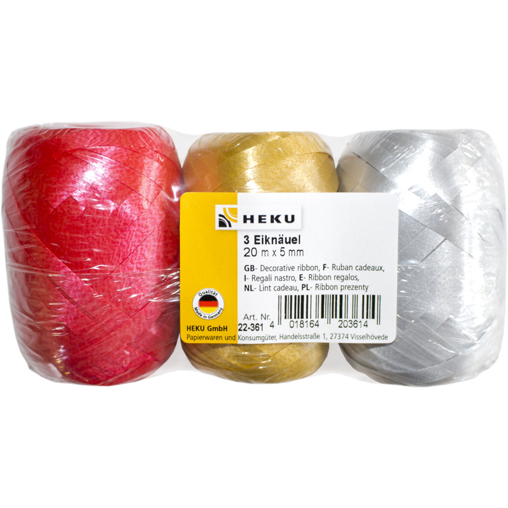 Geschenkband Eikn&auml;uel, 20 m x 5 mm, 3 St&uuml;ck image number 1