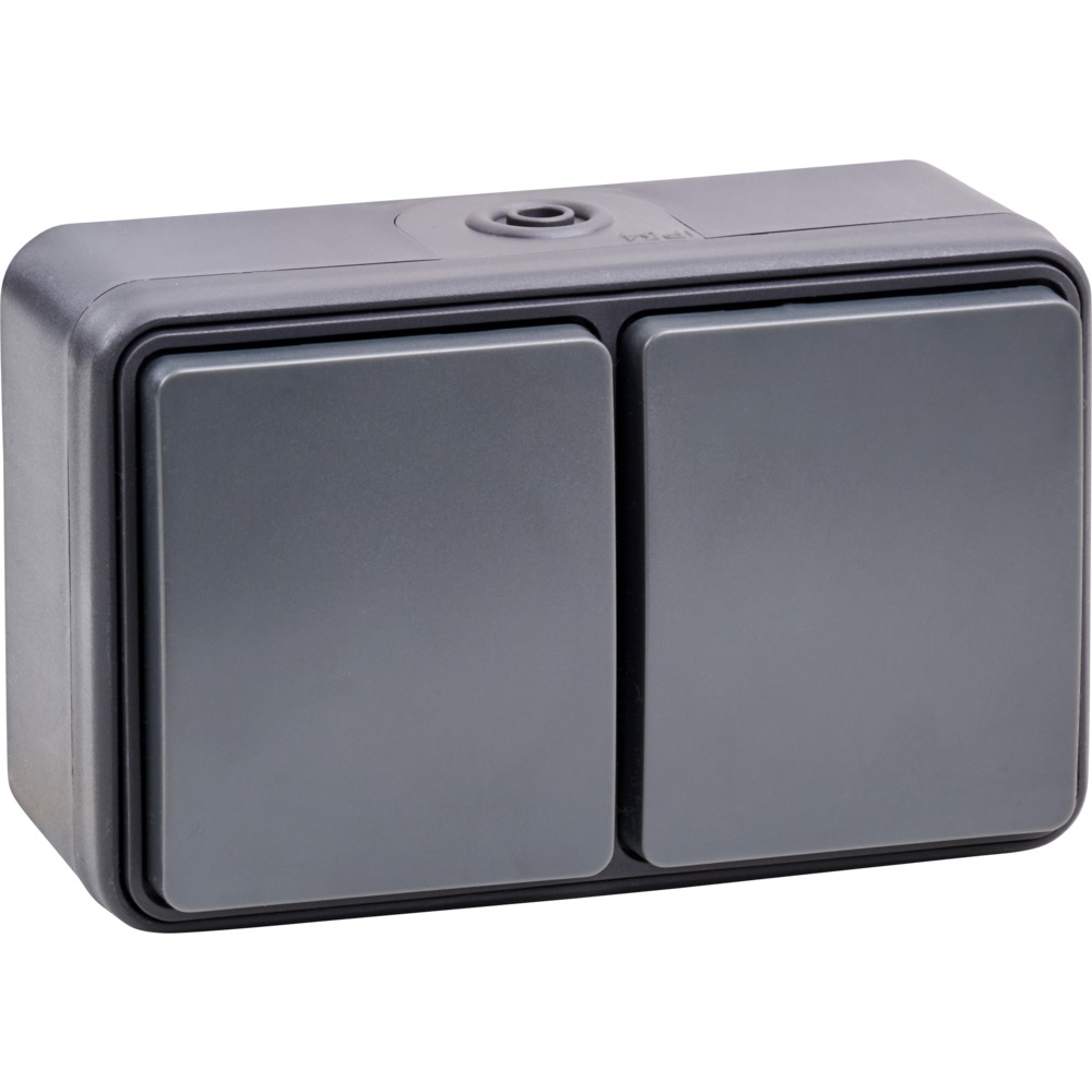 Steckdose 2-fach waagerecht Aufputz Feuchtraum anthrazit