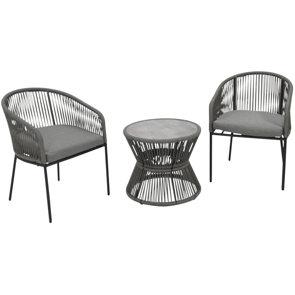 Sitzgruppe 3‑teilig aus Stahl, anthrazit, mit 2 Sesseln und Tisch